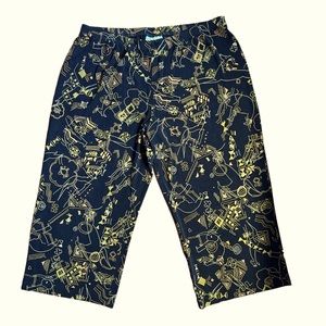 Coldwater Creek | Black Gold Capri Stretch Pants Giraffe Flower Print size L